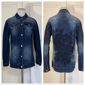 Lularoe Jaxon Embroidered Roses Denim Jean Jacket